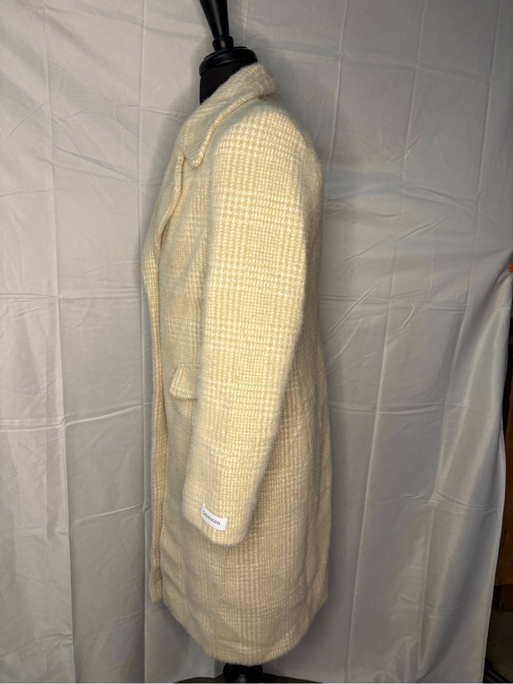 Calvin Klein Cream Plaid Long Coat Women’s Size 10 - Picture 3 of 9